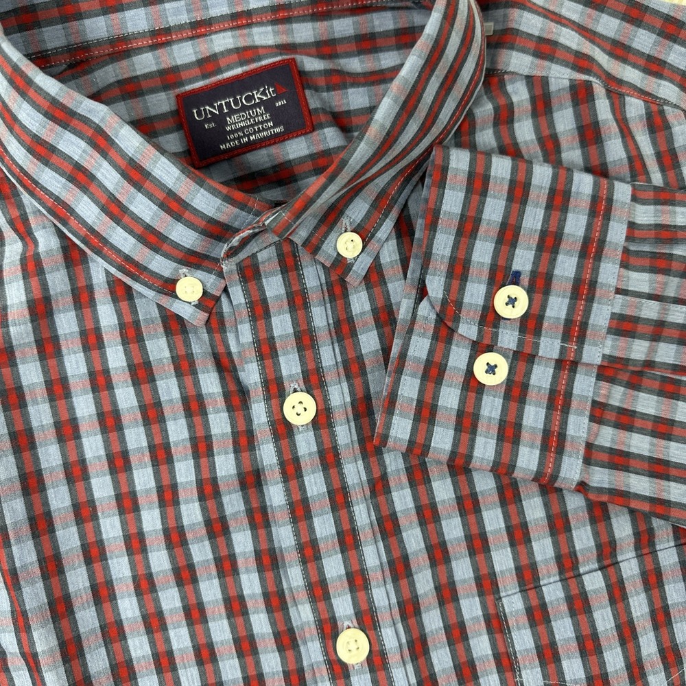 UNTUCKit Button Up Shirt Mens Medium Plaid Check Long Sleeve Cotton Oxford‎